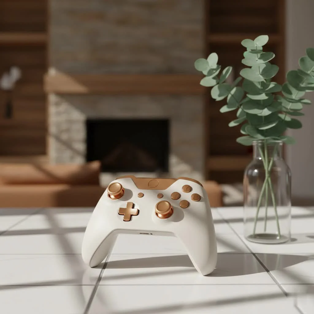 Gamer playing a console game remotely on a smartphone with a controller