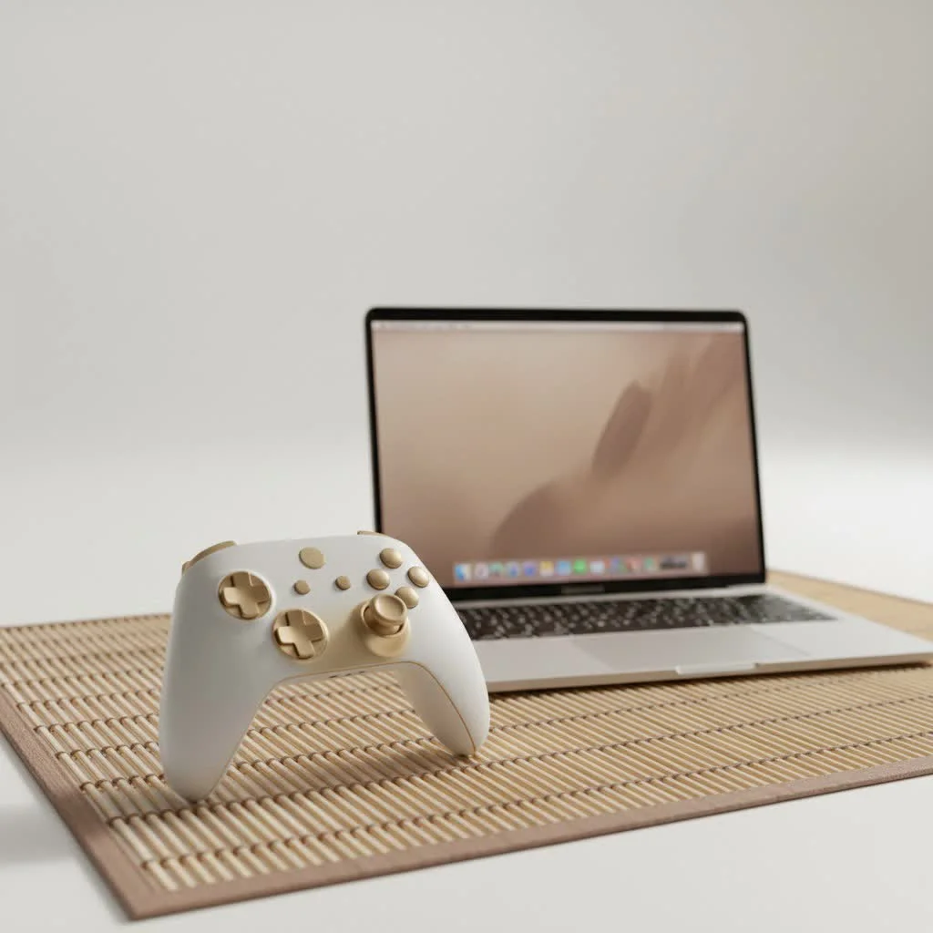 Wired Xbox controller connected to a gaming setup